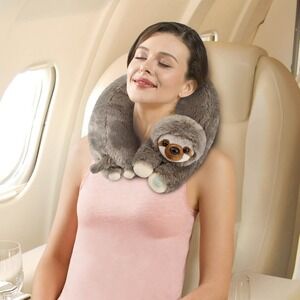 HealthTouch Sloth Neck Massager Vibration Plush Travel Pillow Gray